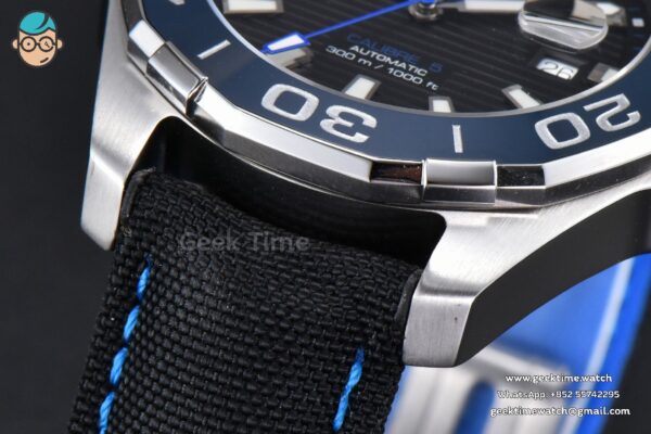 Aquaracer Caliber 5 43mm OF Black Dial Blue Hand Black Nylon Strap SW200 - Image 7