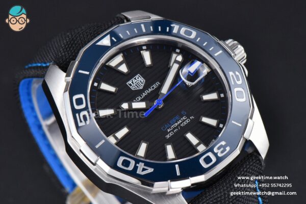 Aquaracer Caliber 5 43mm OF Black Dial Blue Hand Black Nylon Strap SW200 - Image 9