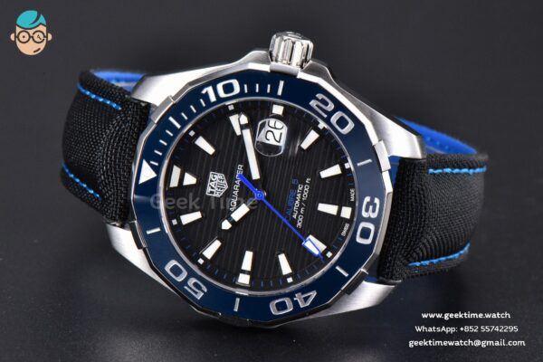 Aquaracer Caliber 5 43mm OF Black Dial Blue Hand Black Nylon Strap SW200 - Image 10