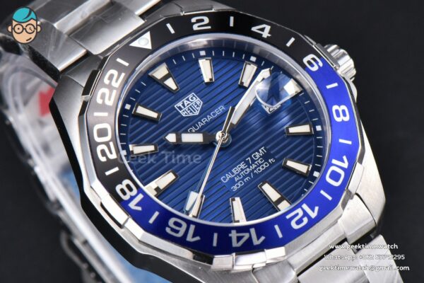 Aquaracer Caliber 5 GMT 43mm OF Blue/Black Bezel Blue Dial SS Bracelet SW200 - Image 4