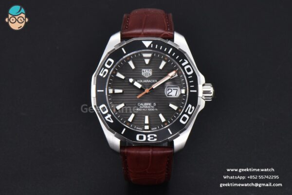 Aquaracer Caliber 5 43mm OF Black Dial Brown Hand Brown Leather Strap SW200 - Image 2