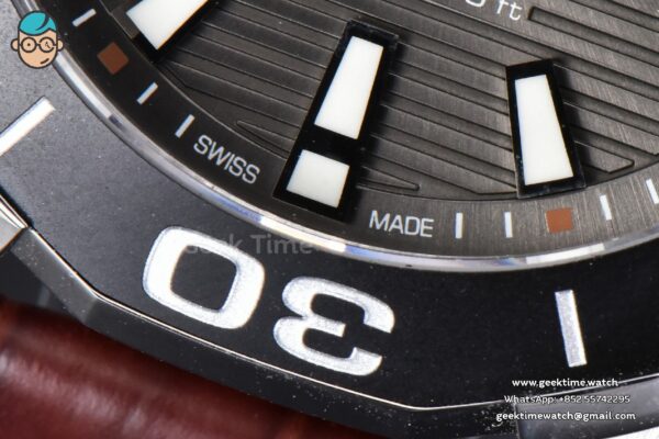 Aquaracer Caliber 5 43mm OF Black Dial Brown Hand Brown Leather Strap SW200 - Image 7