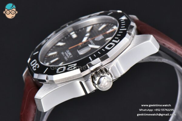 Aquaracer Caliber 5 43mm OF Black Dial Brown Hand Brown Leather Strap SW200 - Image 9