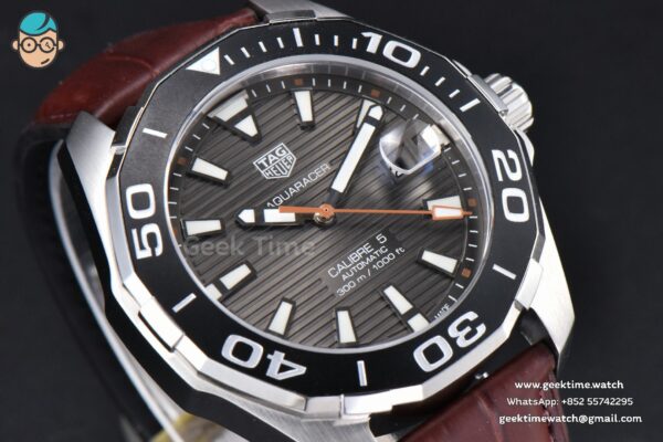 Aquaracer Caliber 5 43mm OF Black Dial Brown Hand Brown Leather Strap SW200 - Image 10