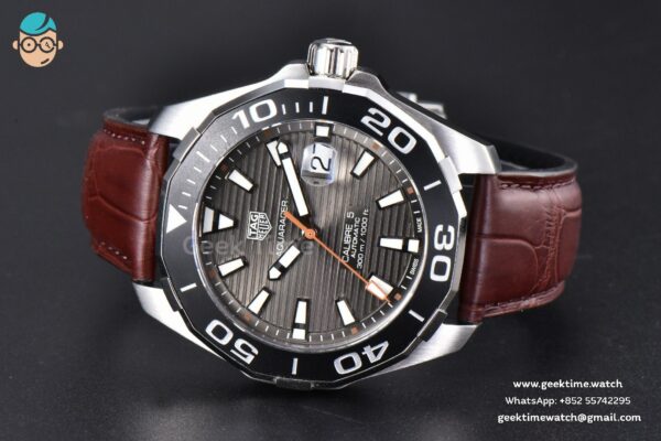 Aquaracer Caliber 5 43mm OF Black Dial Brown Hand Brown Leather Strap SW200 - Image 11