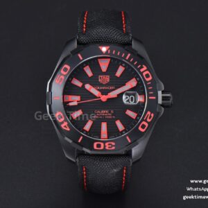 Aquaracer Caliber 5 43mm OF Ceramic Black Red Hand Dial Black Nylon Strap SW200