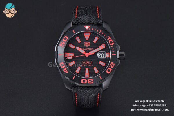 Aquaracer Caliber 5 43mm OF Ceramic Black Red Hand Dial Black Nylon Strap SW200 - Image 2