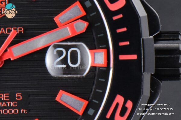 Aquaracer Caliber 5 43mm OF Ceramic Black Red Hand Dial Black Nylon Strap SW200 - Image 7