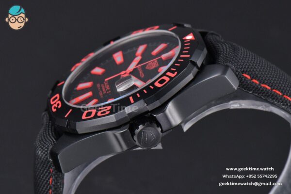 Aquaracer Caliber 5 43mm OF Ceramic Black Red Hand Dial Black Nylon Strap SW200 - Image 9