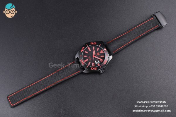 Aquaracer Caliber 5 43mm OF Ceramic Black Red Hand Dial Black Nylon Strap SW200 - Image 30