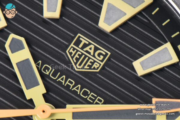 Aquaracer Caliber 5 43mm OF Ceramic Black Dial Yellow Hand Brown Nylon Strap SW200 - Image 5