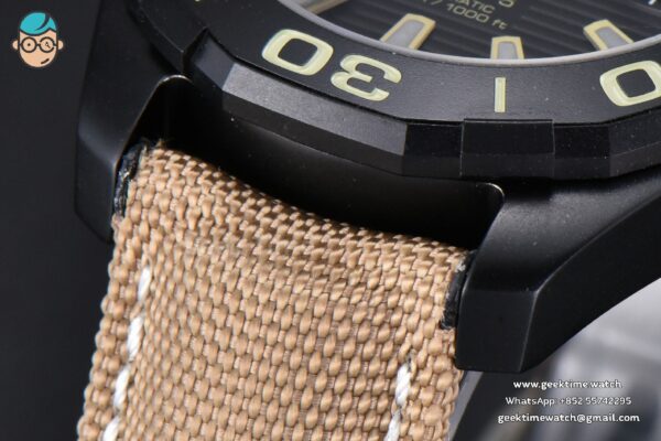 Aquaracer Caliber 5 43mm OF Ceramic Black Dial Yellow Hand Brown Nylon Strap SW200 - Image 8