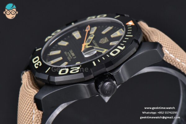 Aquaracer Caliber 5 43mm OF Ceramic Black Dial Yellow Hand Brown Nylon Strap SW200 - Image 9