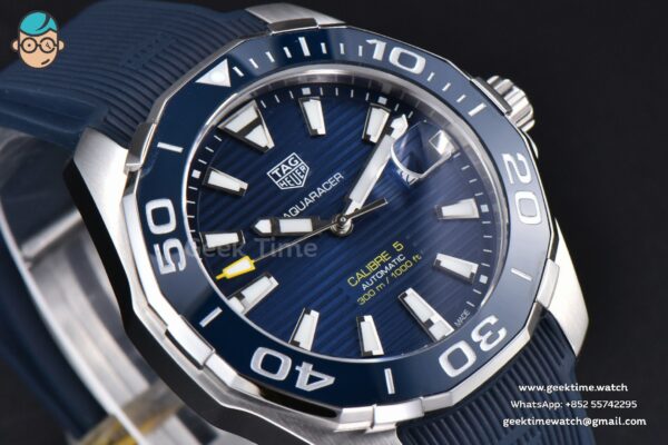 Aquaracer Caliber 5 43mm OF Dark Blue Dial Blue Rubber Strap SW200 - Image 10