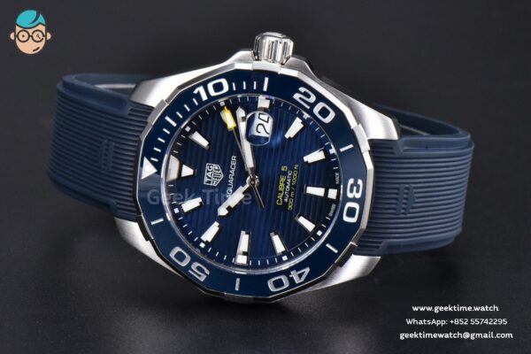 Aquaracer Caliber 5 43mm OF Dark Blue Dial Blue Rubber Strap SW200 - Image 11