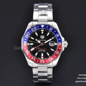 Aquaracer Calibre 7 GMT OF 43mm Blue/Red Bezel Black Dial Swiss SW200