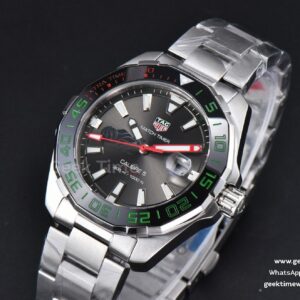 Aquaracer Calibre 5 GMT OF 43MM Green/Red Bezel Black Dial SS Bracelet Swiss SW200