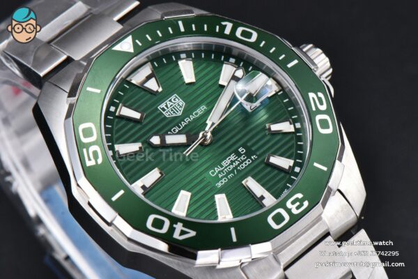 Aquaracer Calibre 5 OF 43MM Green Dial Green Bezel SS Bracelet Swiss SW200 - Image 11