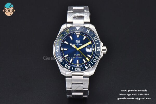 Aquaracer Calibre 5 OF 43MM Blue Dial Blue Bezel Yellow Hands SS Bracelet Swiss SW200 - Image 2
