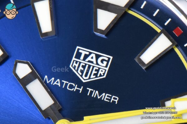 Aquaracer Calibre 5 OF 43MM Blue Dial Blue Bezel Yellow Hands SS Bracelet Swiss SW200 - Image 4