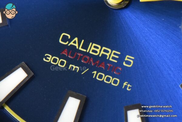 Aquaracer Calibre 5 OF 43MM Blue Dial Blue Bezel Yellow Hands SS Bracelet Swiss SW200 - Image 6