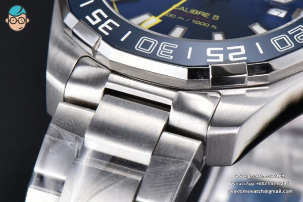Aquaracer Calibre 5 OF 43MM Blue Dial Blue Bezel Yellow Hands SS Bracelet Swiss SW200 - Image 9