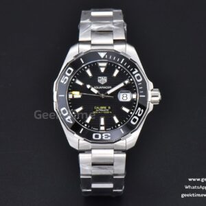 Aquaracer Caliber 5 43mm OF Black Dial Silver Hand SS Bracelet SW200