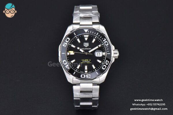 Aquaracer Caliber 5 43mm OF Black Dial Silver Hand SS Bracelet SW200 - Image 2