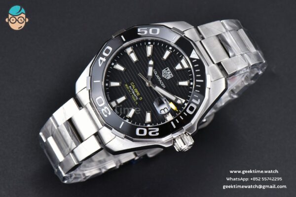 Aquaracer Caliber 5 43mm OF Black Dial Silver Hand SS Bracelet SW200 - Image 3