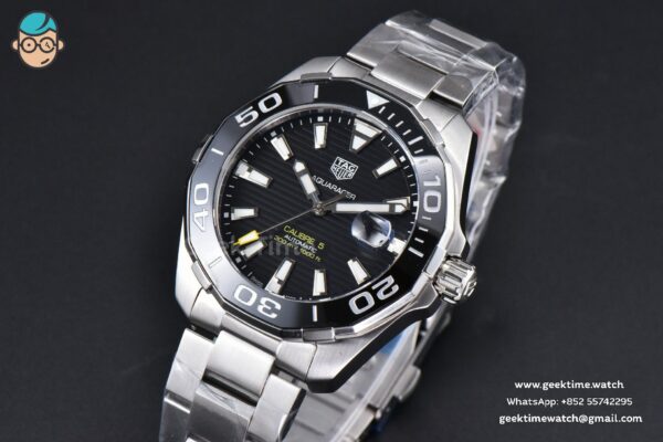 Aquaracer Caliber 5 43mm OF Black Dial Silver Hand SS Bracelet SW200