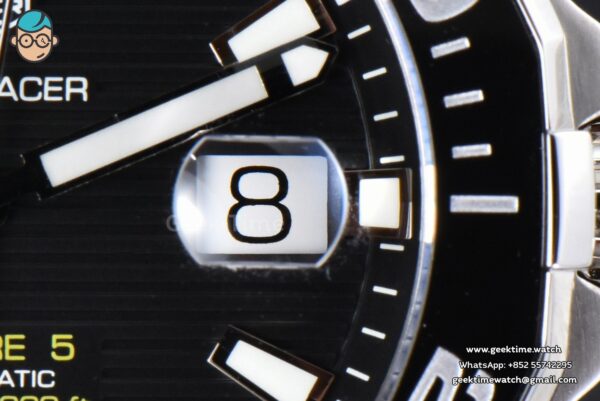 Aquaracer Caliber 5 43mm OF Black Dial Silver Hand SS Bracelet SW200 - Image 8