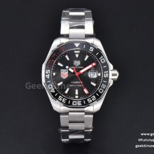 Aquaracer Calibre 5 OF 43mm Black Dial Red Hands SS Bracelet Swiss SW200