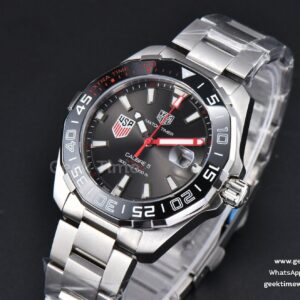 Aquaracer Calibre 5 OF 43MM Black Dial Red Hands SS Bracelet Swiss SW200