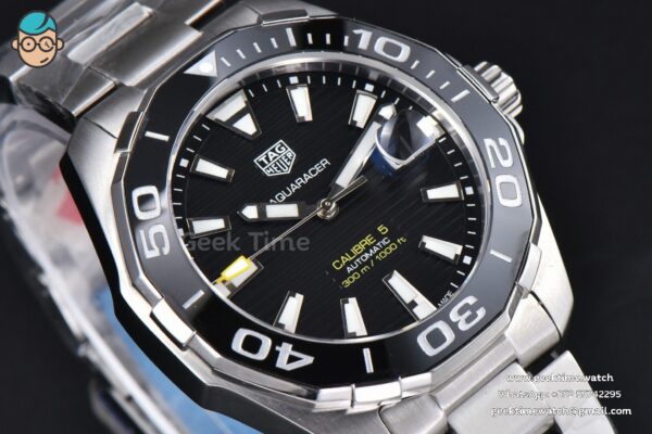 Aquaracer Caliber 5 43mm OF Black Dial Silver Hand SS Bracelet SW200 - Image 11