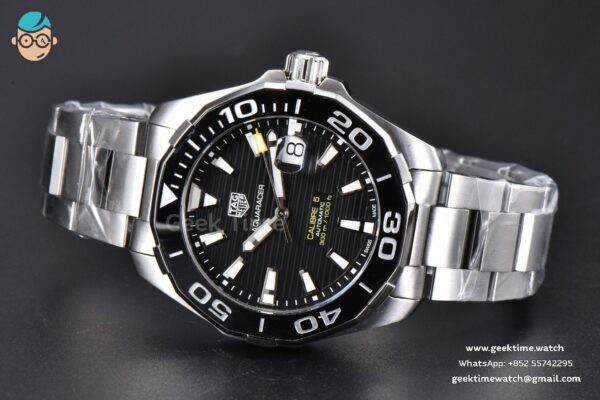 Aquaracer Caliber 5 43mm OF Black Dial Silver Hand SS Bracelet SW200 - Image 12