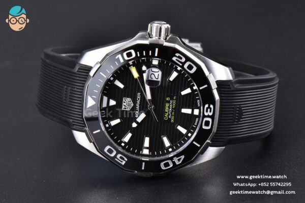 Aquaracer Calibre 5 OF 43MM Black Dial Black Bezel Rubber Strap Swiss SW200 - Image 11