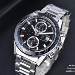 Calibre Heuer 01 Chrono XF 43MM PVD Black Dial SS Bracelet A1887