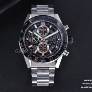 Calibre Heuer 01 Chrono XF 45mm PVD Skeleton Dial Red Hand SS Bracelet A1887