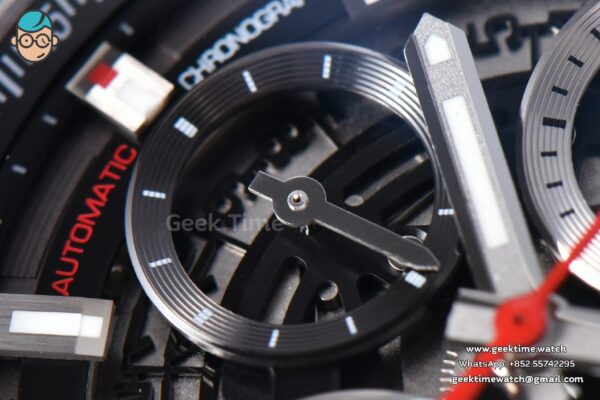 Calibre Heuer 01 Chrono XF 45MM PVD Skeleton Dial Red Hand SS Bracelet A1887 - Image 5