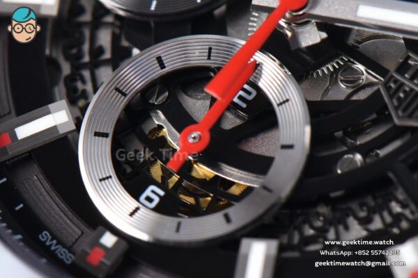 Calibre Heuer 01 Chrono XF 45MM PVD Skeleton Dial Red Hand SS Bracelet A1887 - Image 6