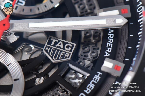 Calibre Heuer 01 Chrono XF 45MM PVD Skeleton Dial Red Hand SS Bracelet A1887 - Image 7