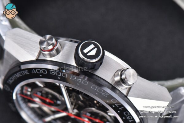Calibre Heuer 01 Chrono XF 45MM PVD Skeleton Dial Red Hand SS Bracelet A1887 - Image 10