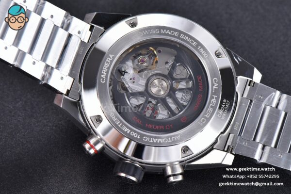 Calibre Heuer 01 Chrono XF 45MM PVD Skeleton Dial Red Hand SS Bracelet A1887 - Image 13
