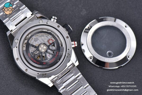 Calibre Heuer 01 Chrono XF 45MM PVD Skeleton Dial Red Hand SS Bracelet A1887 - Image 14