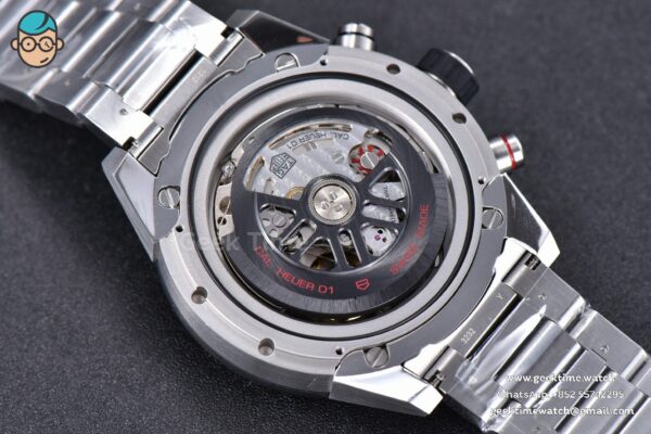 Calibre Heuer 01 Chrono XF 45MM PVD Skeleton Dial Red Hand SS Bracelet A1887 - Image 15