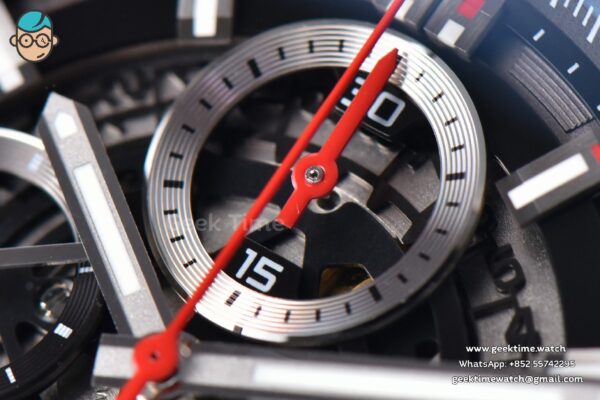 Calibre Heuer 01 Chrono XF 45MM Skeleton Dial Red Hand Red Rubber Strap A1887 - Image 4