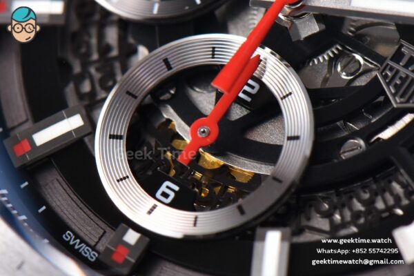 Calibre Heuer 01 Chrono XF 45MM Skeleton Dial Red Hand Red Rubber Strap A1887 - Image 6