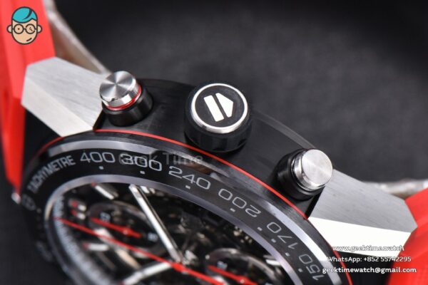Calibre Heuer 01 Chrono XF 45MM Skeleton Dial Red Hand Red Rubber Strap A1887 - Image 11