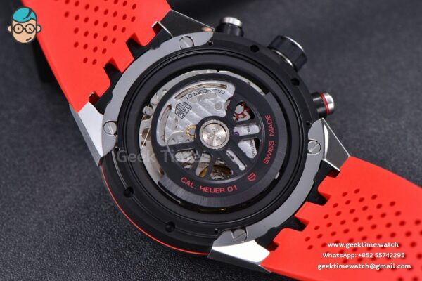 Calibre Heuer 01 Chrono XF 45MM Skeleton Dial Red Hand Red Rubber Strap A1887 - Image 16