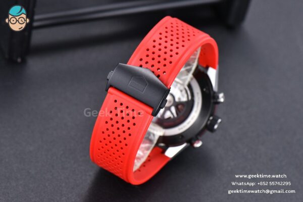 Calibre Heuer 01 Chrono XF 45MM Skeleton Dial Red Hand Red Rubber Strap A1887 - Image 23